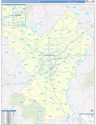 Birmingham-Hoover Metro Area Wall Map Basic Style 2024